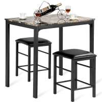 3 PCS Counter Height Dining Set Faux Marble Table 2 Chairs Dining Room Kitchen Home Furniture