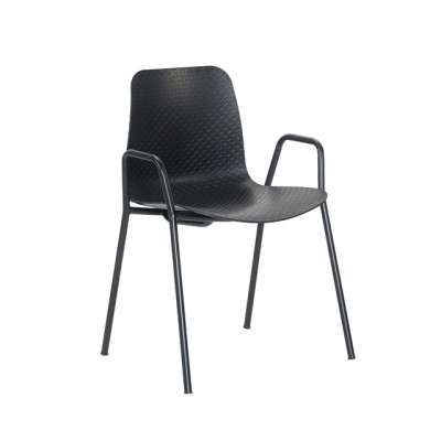 unique design customized pp plastic seat middle back dining chair with metal arm and legs for dining room