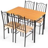 5 PC Dining Table And 4 Fabric Chais Cheap Breakfast Lunch Dinner Table Home Kitchen Room Furniture