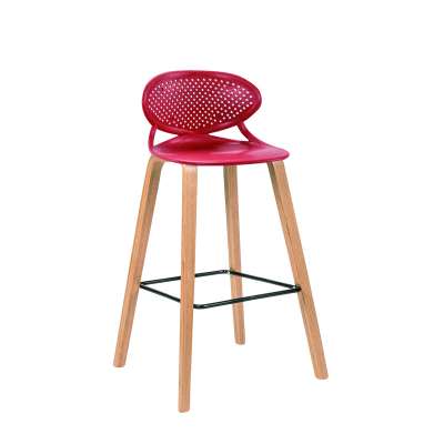 PP Seat Wood Legs Bar Chair Stool with Low Back